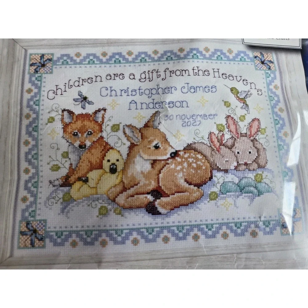 Design Works Crafts Counted Cross Stitch, Woodland Baby Sampler, 12 by 13 inches